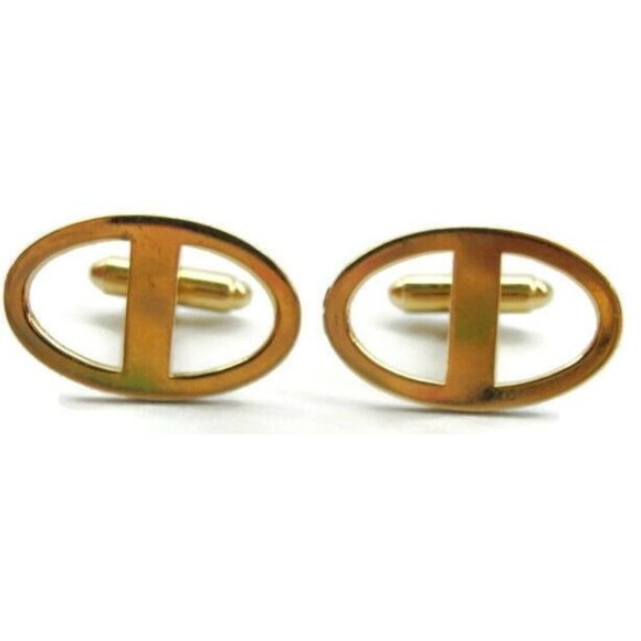 Dante Open Oval Abstract Gold Tone Cufflinks Tux Shirt Dress Suit Vintage - Picture 1 of 11
